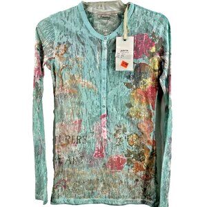Anama Women Juniors Top Blue Turquoise Pink Orange Sheer Long Sleeve Size Small